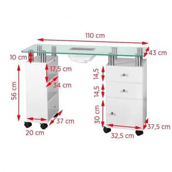 Manicure table GLASS with dust collector 013B 1