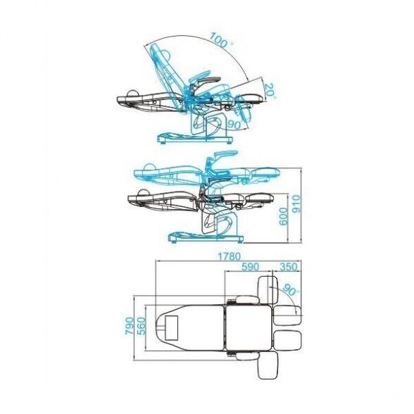 Electric pedicure chair AZZURRO 709A 3 motors, gray 4