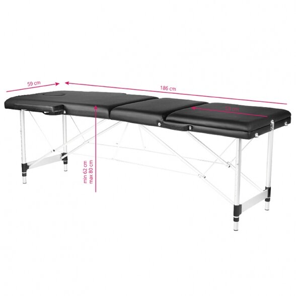 Folding 3-part massage table with aluminum legs KOMFORT BLACK 6