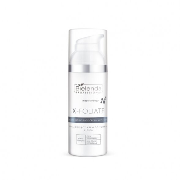 Bielenda Professional X-Foliate regeneruojantis veido kremas su CICA, 50ml