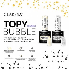 Claresa gelinis viršutinis nagų lako sluoksnis su blizgučiais, Top Bubble BLACK Matt No wipe 5g