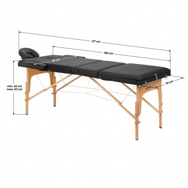 Medinis sulankstomas masažo stalas, Komfort Activ Fizjo Lux ,3 segmentai, juodas 3