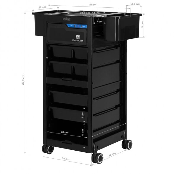 Hairdressing trolley GABBIANO, with integrated UV 68UV sterilizer, black sp. 15