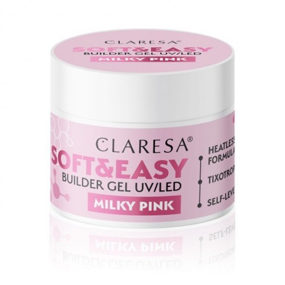 Claresa statybinis nagų priauginimo gelis Soft&Easy gel, Milky Pink, 12g