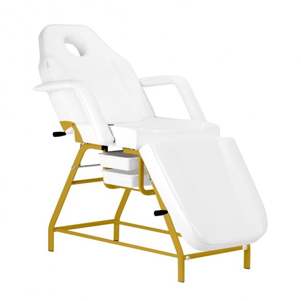 Mechanical bed for cosmetology procedures, white-gold 1