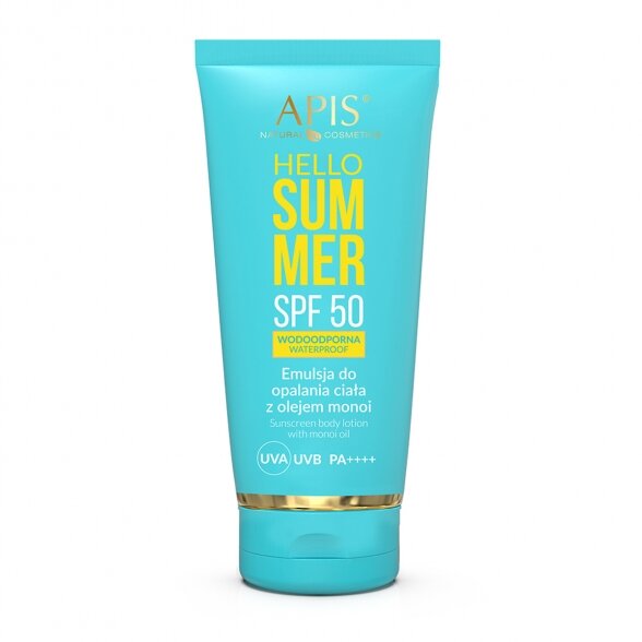 Apis Hello Summer su SPF50 kūno įdegio emulsija su Monoi aliejumi, 200ml