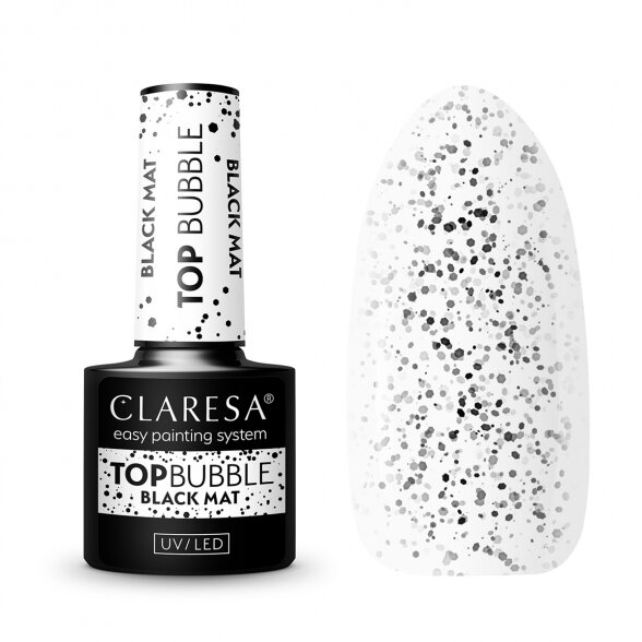 Верхний гель-лак Claresa с блестками Top Bubble BLACK Matt No Wipe 5г