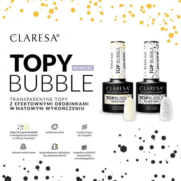 Верхний гель-лак Claresa с блестками Top Bubble BLACK Matt No Wipe 5г 1