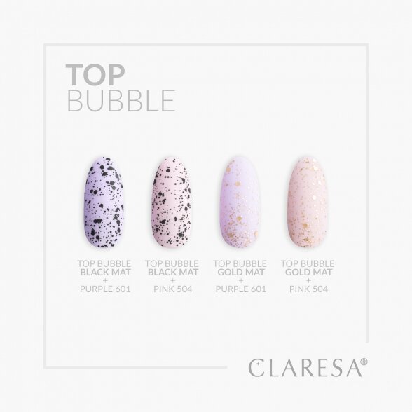 Claresa gel top layer of nail polish with glitter, Top Bubble BLACK Matt No wipe 5g 3