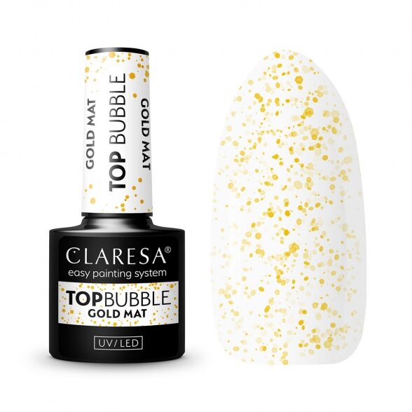 Claresa gel top layer of nail polish with glitter, Top Bubble gold Matt No wipe 5g