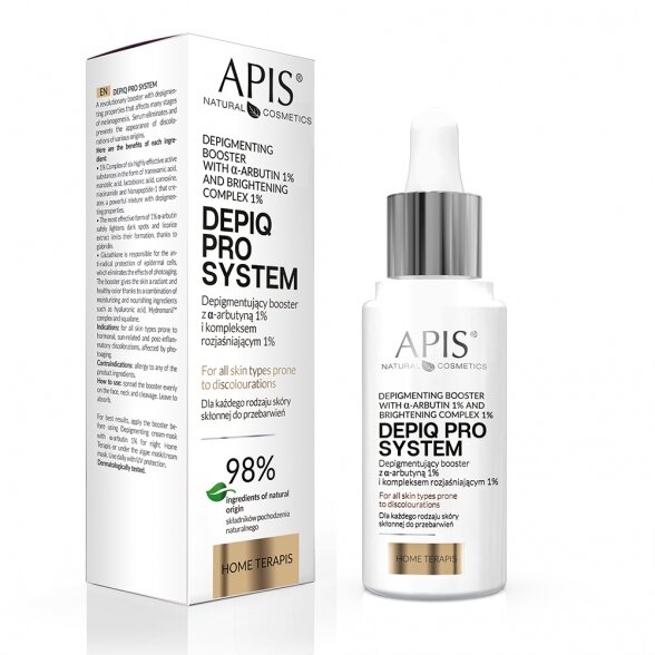 Apis Home Terapis Depigmenting Booster 1% alfa-arbutinu, 1% šviesinimo kompleksu. 30ml