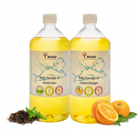Набор антицеллюлитных массажных масел Verana: Зеленый чай и Апельсин, 2х1000мл