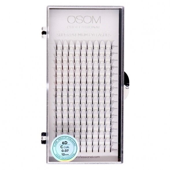 Eyelash extensions Osom 6D, C-bend, 0.07mm thickness, 12mm length