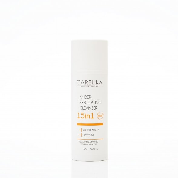 Carelika AMBER EXFOLIATING Отшелушивающее очищающее средство для лица 15 в 1 с 2% янтарной кислоты, 150мл