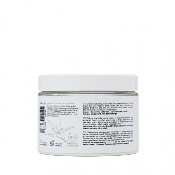 Carelika mattifying cream face mask with Prebiotics and Green Clay, 200g 2