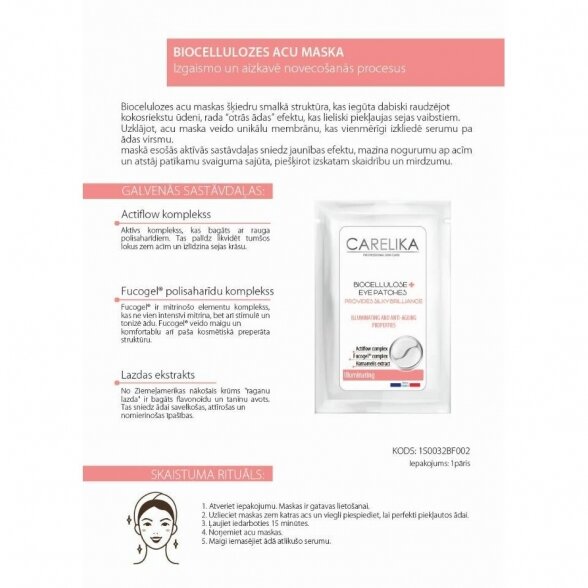 CARELIKA осветляющие кожу биоцеллюлозные патчи для глаз ILLUMINATING, EYE Patches 2