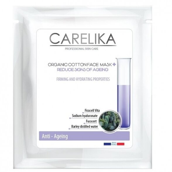 CARELIKA organinės medvilnės veido kaukė nuo senėjimo, 15ml