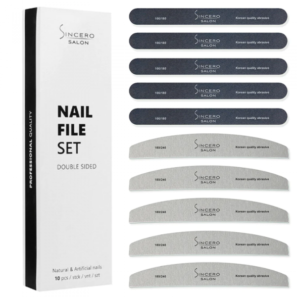 DOUBLE SIDED NAIL FILE SET, 10 PCS. SINCERO SALON NO.2