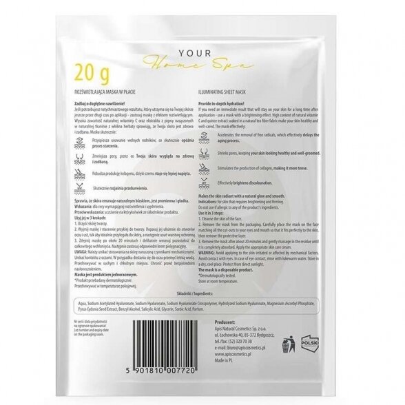 Apis BRIGHTENING sheet face mask, 1 pc., 20 g 1