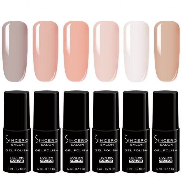 GEL NAIL POLISH SET SINCERO SALON TOTALLY NUDE, 6 PCS. X 6 ML