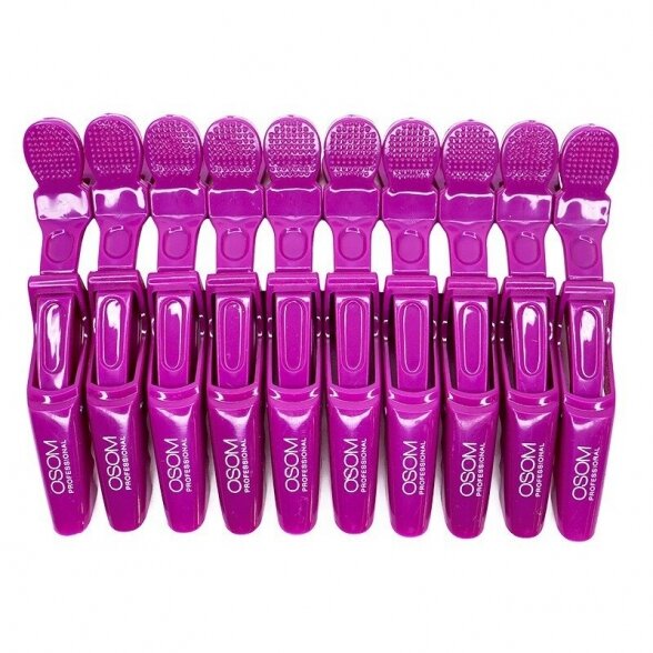 Klipsai plaukams Osom Professional Hair Clip, violetinės spalvos, 10 vnt.