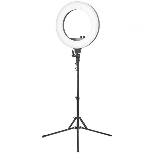 Lempa RING LIGHT 18" 48W LED su stovu, juodos sp.