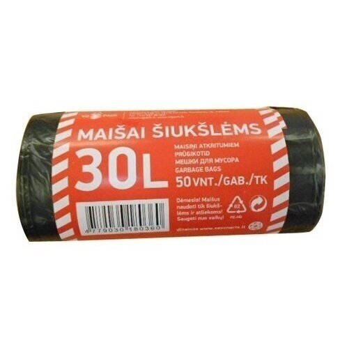 Maišai šiukšlėms HDPE 30 L, 6mk, 50 vnt.