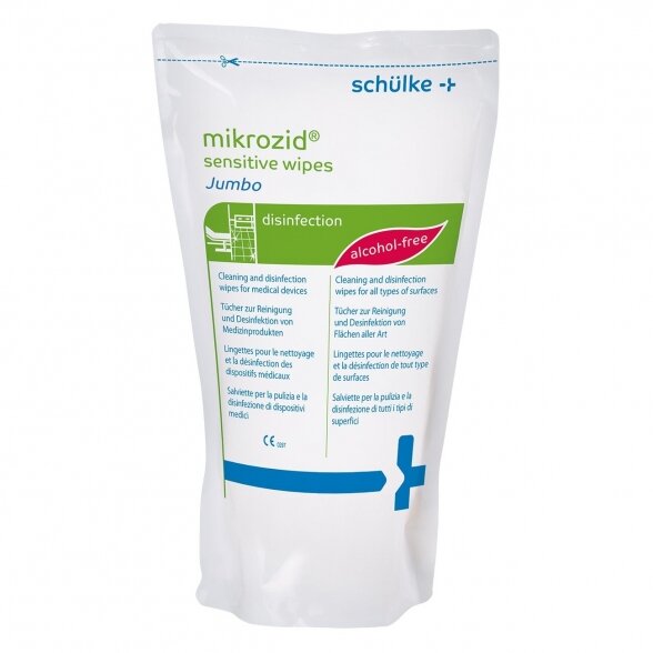 Mikrozid Jumbo Sensitive WITHOUT ALCOHOL, wipes in a package, 200 pcs. (Box Supplement)