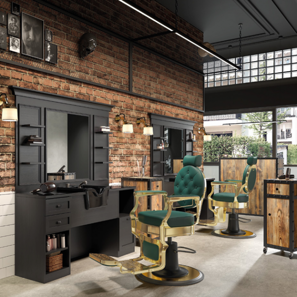 MUDI kirpyklos baldų kolekcija SKULL BARBERSHOP (Ispanija)