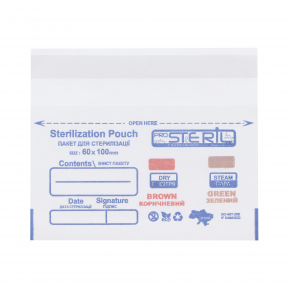 PRO STERIL Пакет для стерилизации одноразовый 60х100 мм, с внутренним химическим индикатором, 100 шт., белый