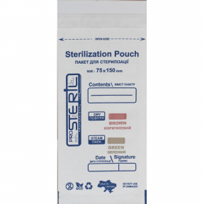 PRO STERIL Пакет для стерилизации одноразовый 75х150 мм, с химическим индикатором 5 класса, 100 шт., белый
