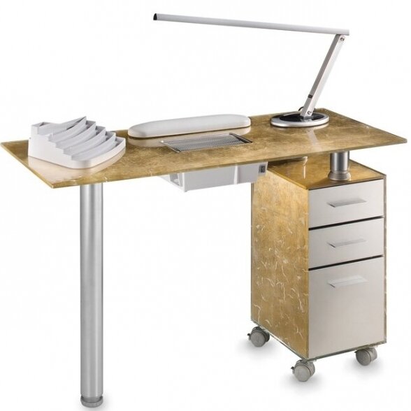 Luxury manicure table Gold Glass Vented (Italy) with accessories