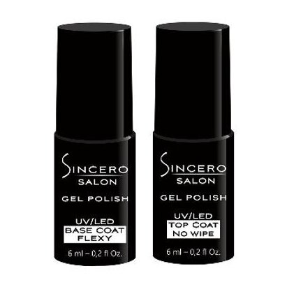 Rinkinys Sincero Salon gelio bazė Flexy, 6 ml / Viršutinis gelio sluoksnis No wipe, 6 ml