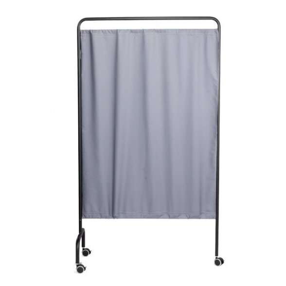 Standard modular wall, black frame, gray curtain