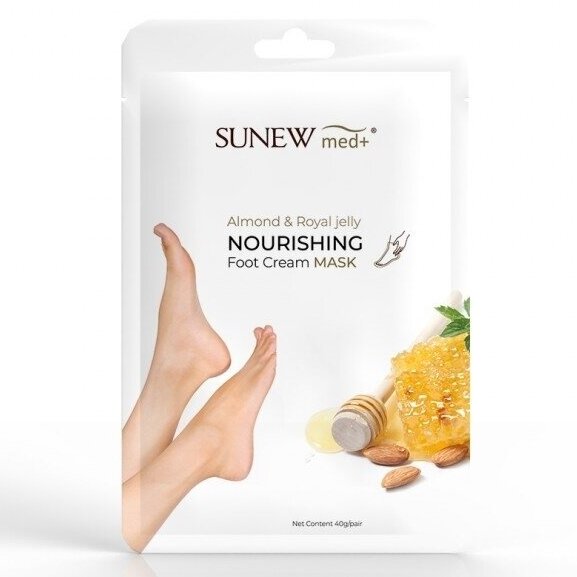 SUNEWmed+ kojinės/kaukė 1 vnt. FOOT MASK WITH SWEET ALMOND OIL AND ROYAL JELLY