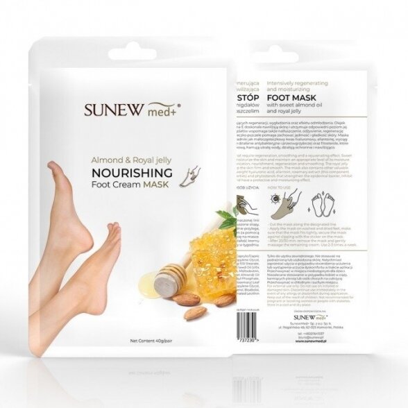 SUNEWmed+ kojinės/kaukė 1 vnt. FOOT MASK WITH SWEET ALMOND OIL AND ROYAL JELLY 1