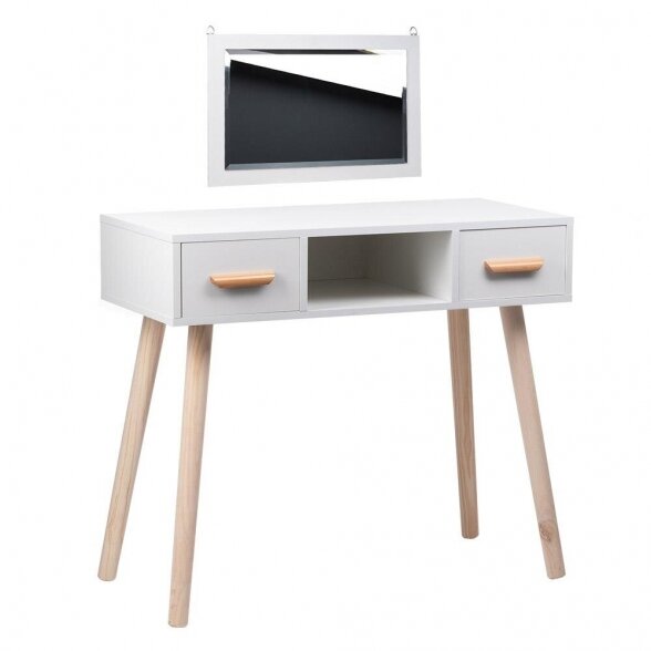 Dressing table white ALVA mirror 2 drawers + stool 2