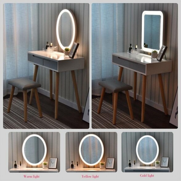 Dressing table white ANJA W1 mirror + LED + stool 2