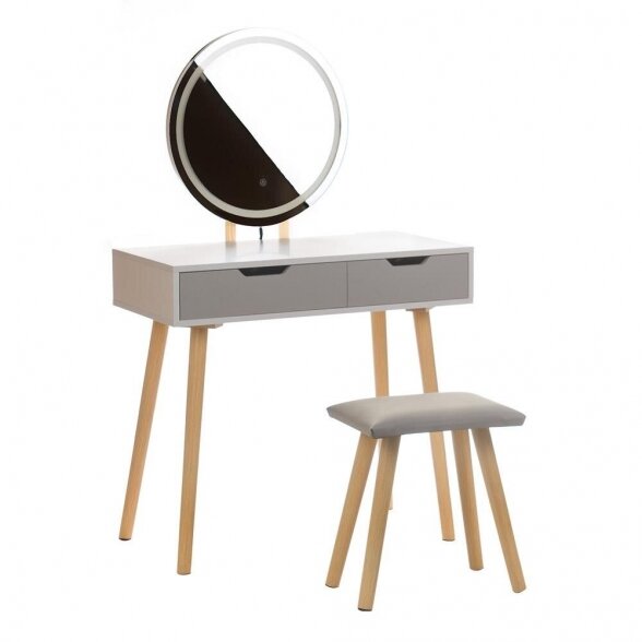 Dressing table white ANJA W1 mirror + LED + stool