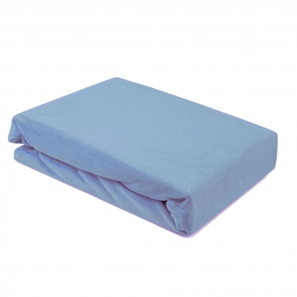 Velor cosmetology bed sheet with rubber 100 x 215 cm, light blue