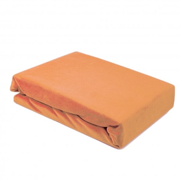 Velor cosmetology bed sheet with rubber 100 x 215 cm, peach color.