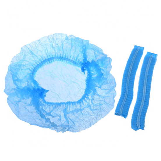 Disposable non-woven pleated caps , blue color 100 pcs